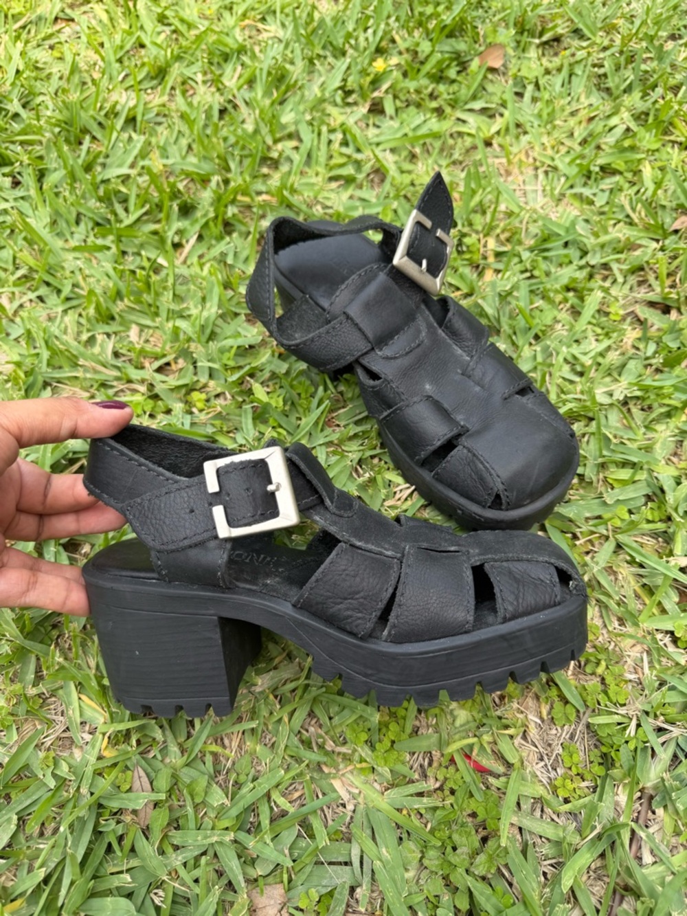 Y2K Black Chunky Block Heel Riverstone Vintage